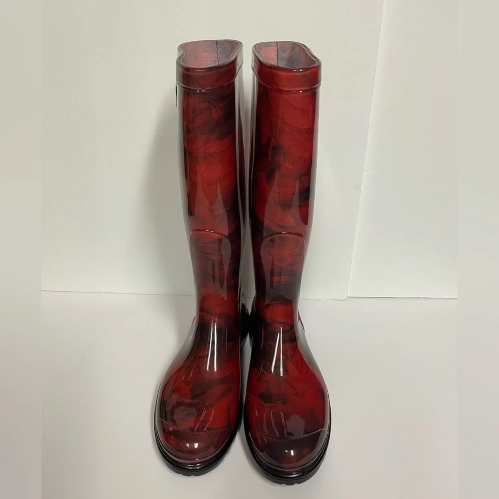 Valentino Garavani tall flat rain boots red flowers 38